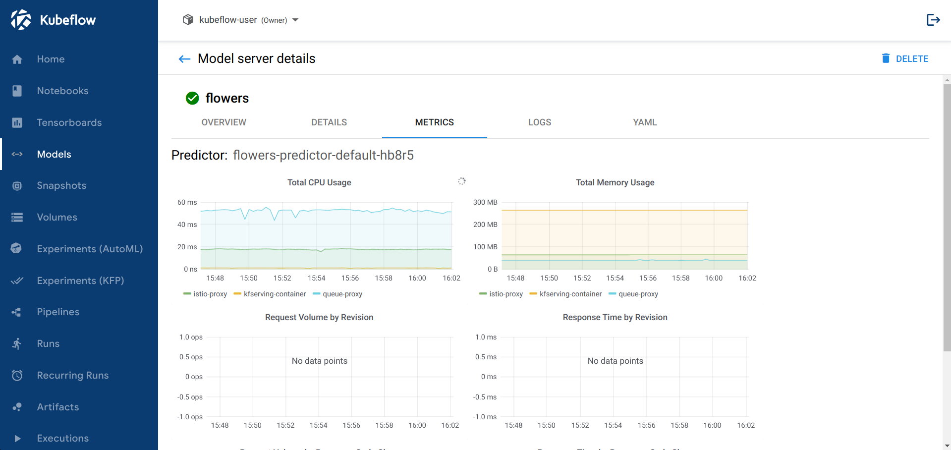 Models web app metrics page