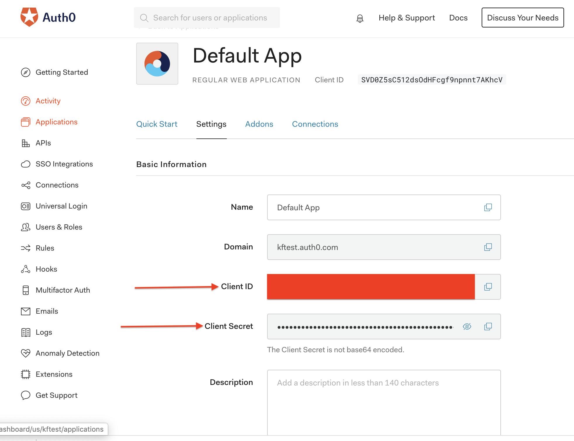 Auth0 App ClienID and ClientSecret