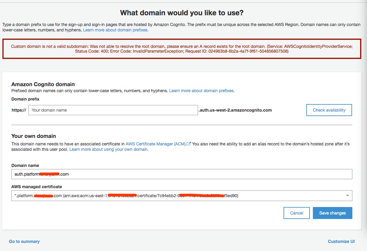 Coginito Invalid Subdomain