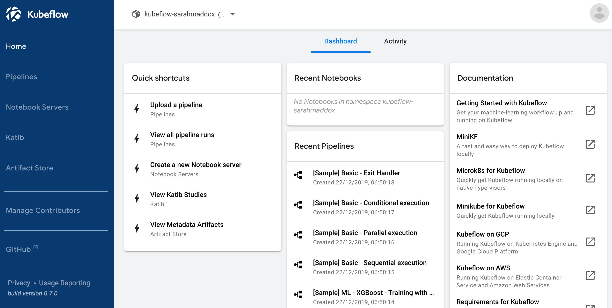 Kubeflow central UI