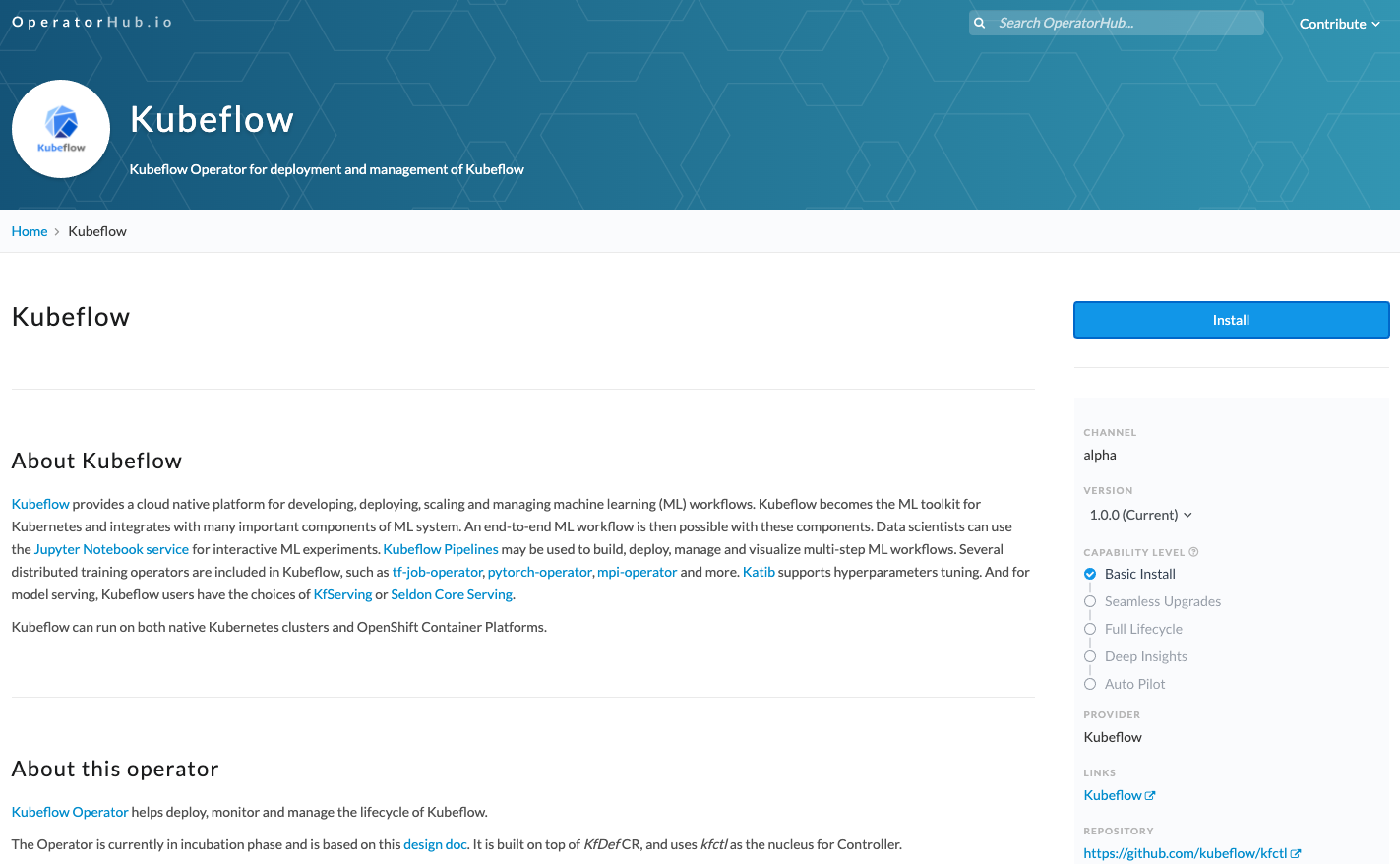 Kubeflow Operator in OperatorHub